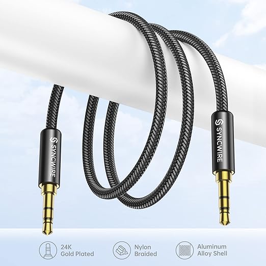 Syncwire 3.5mm Aux Cable Auxiliary Audio Cable Male to Male Nylon Braided Headphone Cord (1.6ft/0.5m) Hi-Fi Sound Aux Cord for Car, Headphone, Home Stereos, Speaker, iPhones, iPods, iPad, Echo& More