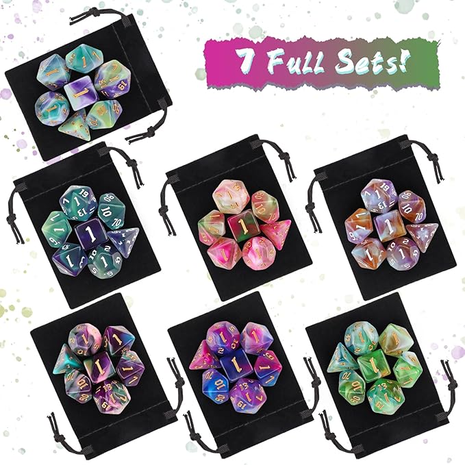 DND Dice Set, Surhugvy 7 X 7 (49 Pieces) Polyhedral Dice Set for Dungeons and Dragons DND RPG MTG Table Games Gift with 7 Pack Black Bags