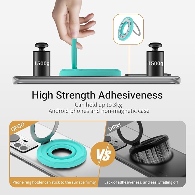 OPSO Magnetic Phone Ring Holder for MagSafe, 360 Degree Rotation Silicone Finger Ring Grip Stand Holder, Adjustable Kickstand, Compatible with iPhone 16 15 14 13 12/Pro/Max, Samsung and All Smartphone