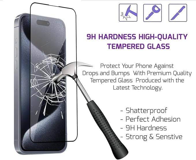 Screen Protector Tempered Glass Compatible with Apple iPhone 15 Pro Max (2 Pack)