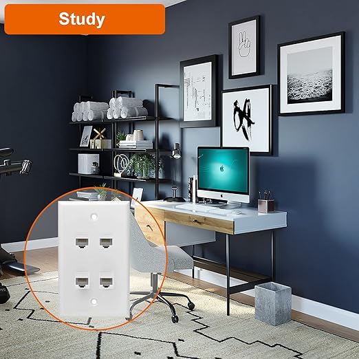Ethernet Wall Plate, 4 Port Cat6 Female to Female Wall Jack Network RJ45 Keystone Wall Outlet