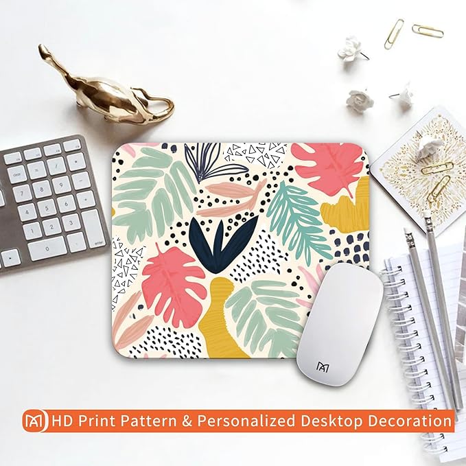 Square Mouse Pad Tropical Plants, Personalized Premium-Textured Custom Mouse Mat Design, Washable Mousepad Cloth, Non-Slip Rubber Base Computer Mouse Pads for Wireless Mouse