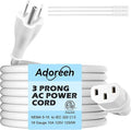 Adoreen 15 Ft Computer TV Replacement Power Cord White, 18AWG 3-Prong AC Universal Power Supply Cable NEMA 5-15P to IEC 320 C13 for Printer, PC, Monitor TV LCD, ETL+Ties