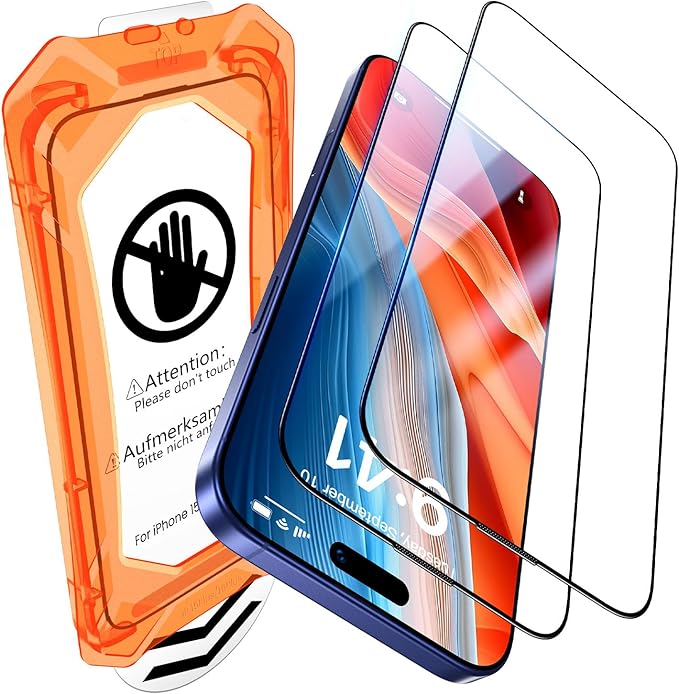 UniqueMe for iPhone 15 Plus / 16 Plus Screen Protector - [Military Grade Shatterproof & 9H+ Hardness] Tempered Glass Full Coverage Protection, Easy Installation, 2 Packs