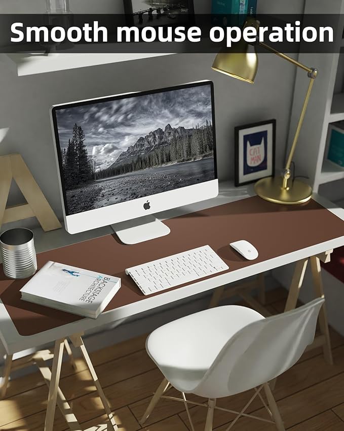 Extra Large Desk mat, Leather Desk Pad Protector,Office Desk Mat,Mouse Pad, Non-Slip Desk Blotter, Laptop Desk Pad, Waterproof Desk Writing Pad for Office&Home (Brown, 55" x 17")