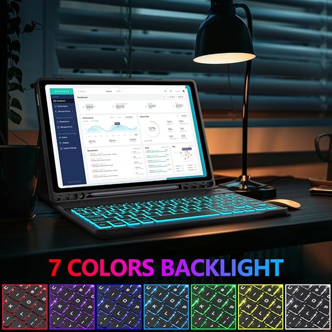 Galaxy Tab A9 Plus Case with Keyboard 5G 11 Inch 2023 (SM-X210/X216/X218), 7 Color Backlit Detachable Tablet Keyboard Cover with S Pen Holder for Samsung Galaxy Tab A9+ 11" (Black)