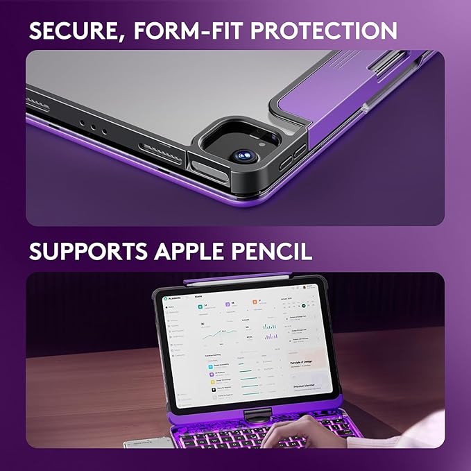 KITONE Transparent Case with Wireless Keyboard only for 2024 iPad Pro 13-in.(M4), 7 Colors Backlight, Trackpad, 360°Rotating Stand for iPad Pro 13, Tech Style