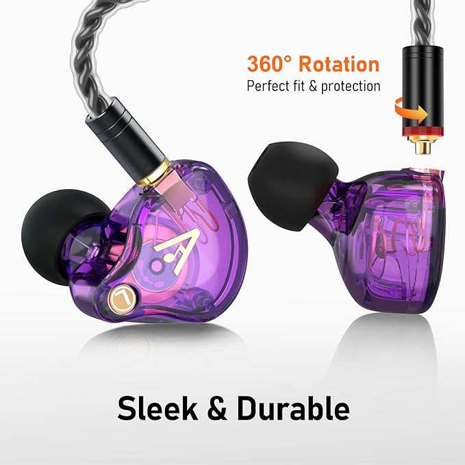Vibes 202 Wired Earbuds - HiFi in Ear Monitor Headphones – Professional Noise-Isolating Ear Buds - Clear Sound, Deep Bass & Comfort-Fit IEM Earphones - MMCX to 3.5mm, Silver Plated Cord, Carrying Case