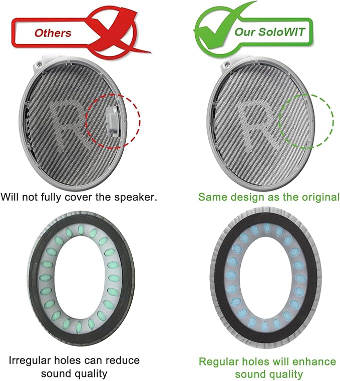 SoloWIT Replacement Earpads Cushions for Bose QuietComfort 35 (QC35) & Quiet Comfort 35 II (QC35 ii) Headphones, Ear Pads with Softer Leather, Noise Isolation Foam, Added Thickness (Grey)