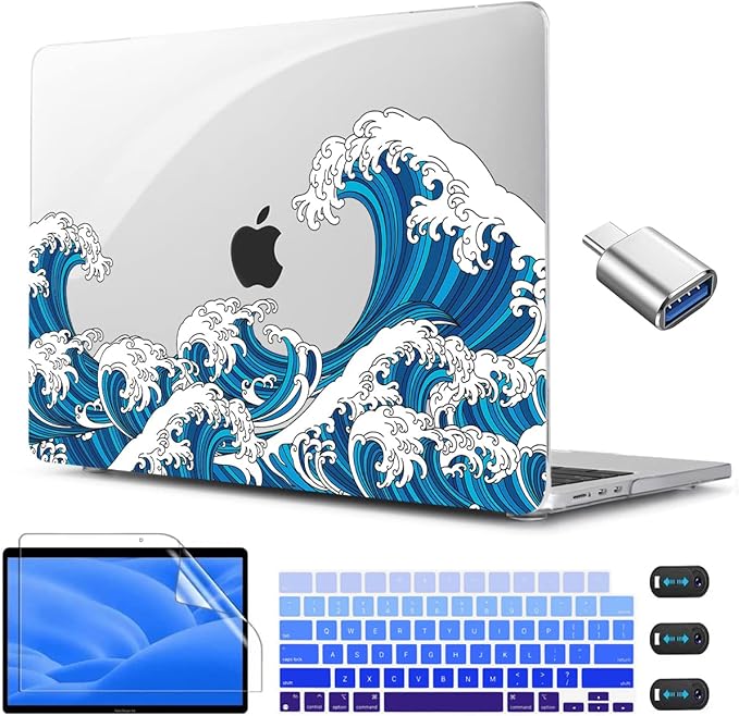 CISSOOK Wave Case for MacBook Air 13.6 inch 2025 2024 2023 2022 Release, Ocean Hard Shell Cover for MacBook Air 13.6 Touch ID Model A2681 A3113 A3240 M2 M3 M4 Chip with Keyboard Cover - Great Wave