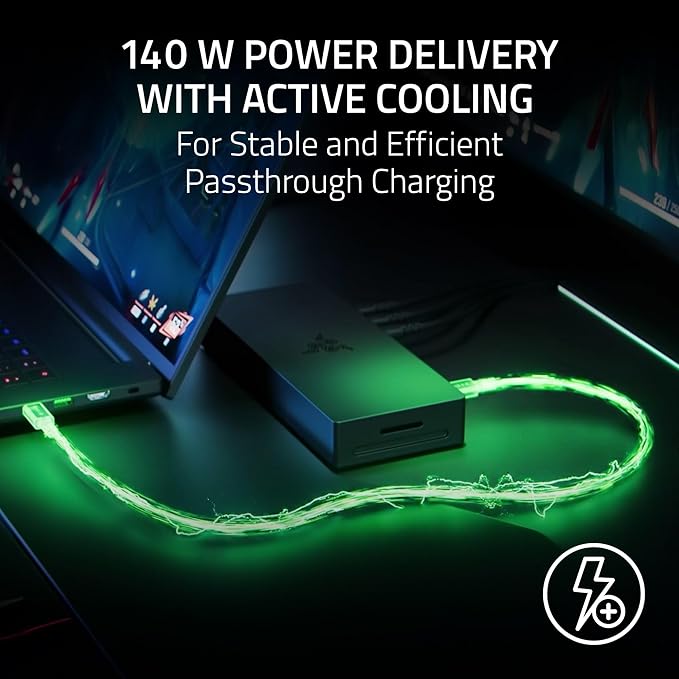 Razer Thunderbolt 5 Dock Chroma: 10 Ports w/M.2 Storage Slot - Triple 4K Displays at 144 Hz or Single 8K at 60 Hz - Thunderbolt Share Enabled - 140W Power Delivery - Connect 3 TB5 Devices - Black