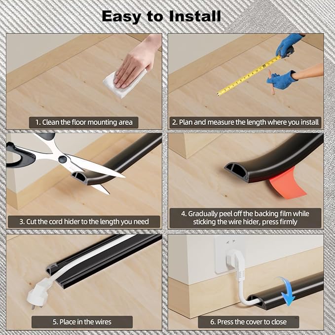 10FT Side-Open Extension Cord Covers for Wires on Floor,Silicone Power Cable Protector Cord Hider Management Strip,Hide Electric Wire on Carpet,Chord Runner Protective Safety Wiremold,Brown
