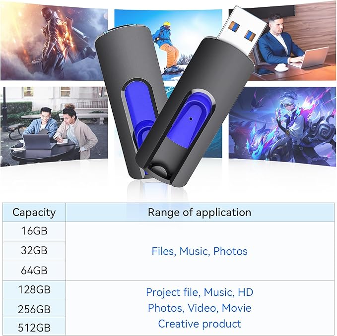 JUANWE 64GB Flash Drive 5 Pack 3.0 USB Jump Drive Retractable Slide Memory Sticks for Computers Thumb Drive Bulk USB Data Storage Pen Drive Blue