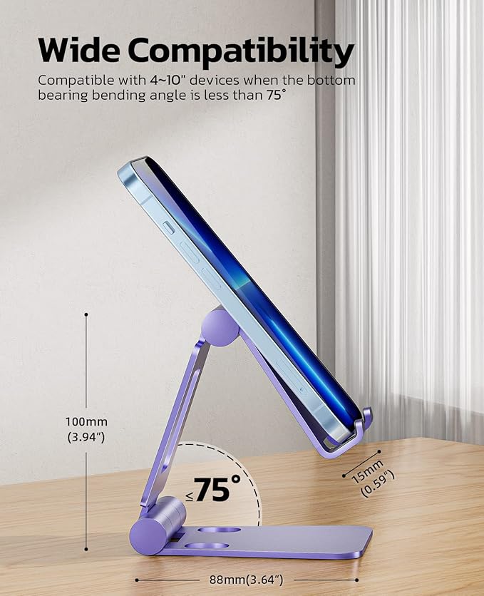 Nulaxy Dual Folding Cell Phone Stand, Fully Adjustable Foldable Desktop Phone Holder Cradle Dock Compatible with iPhone 17 16 15 14 13 12 11 Pro Max Xs Xr X 8, Nintendo Switch, All Phones - Purple