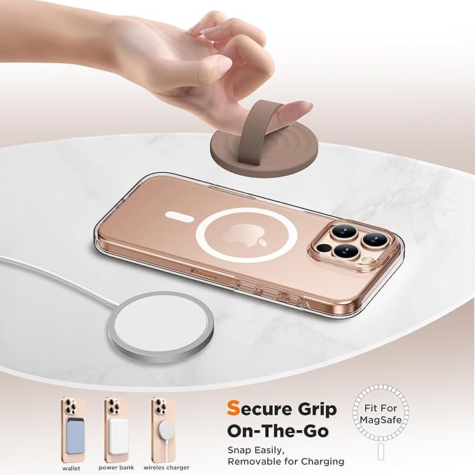 Magnetic Phone Ring Grip Holder, Silicone Finger Loop Grip, Compatible with MasSafe, Back of Phone for iPhone Pro Max/Plus/16/15/15/14/13/12 Series, Light Brown
