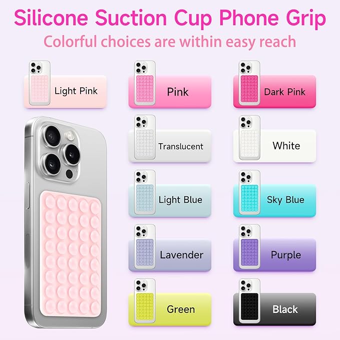 Silicone Suction Phone Case Mount, Non Slip Suction Cup Phone Mount, Phone Accessories Holder for Selfies and Videos, Silicon Adhesive Phone Stand Sticky for Cell Phone White