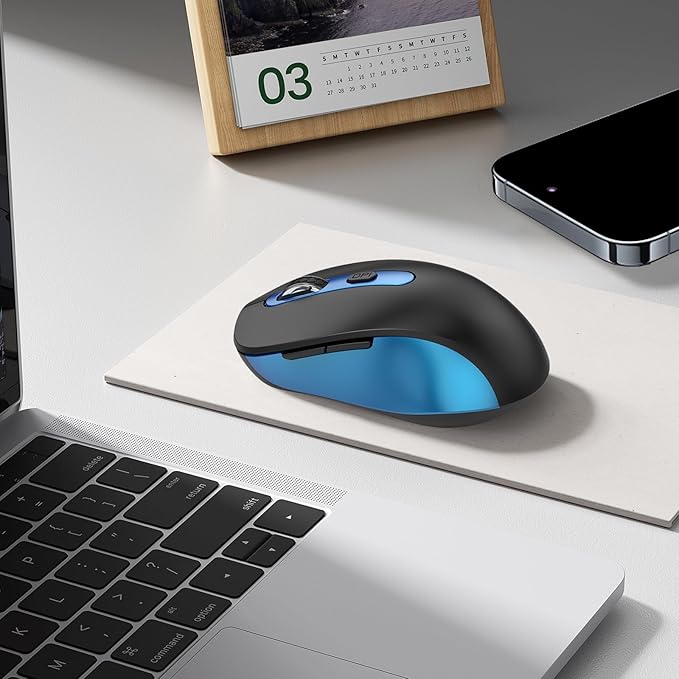Wireless Mouse for Laptop, PC, Chromebook, Mac, MacBook, Silent Mouse with USB Nano Receiver, Side Button, 2400 DPI, Anti Slip Roller, 6 Button Ergonomics Cordless Computer Mice - Black Blue