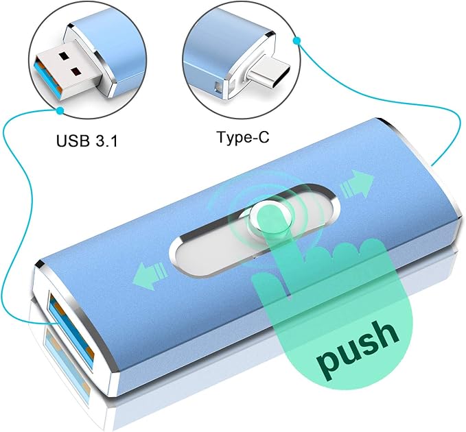 USB C Flash Drive Aiibe 128GB USB 3.1 Flash Drive Dual Drive USB Type-C Thumb Drive 128GB 128G USB C Drive Speeds Up to 350MB/s - Blue