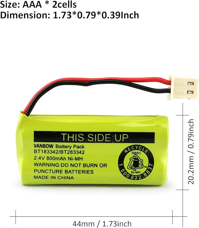 BT183342/BT283342 2.4V 800mAh Ni-MH Battery Pack, Compatible with AT&T VTech Cordless Phone Batteries BT166342/BT266342 BT162342/BT262342 CS6709 CS6609 CS6509 CS6409 EL52100 EL50003 (Pack 4)