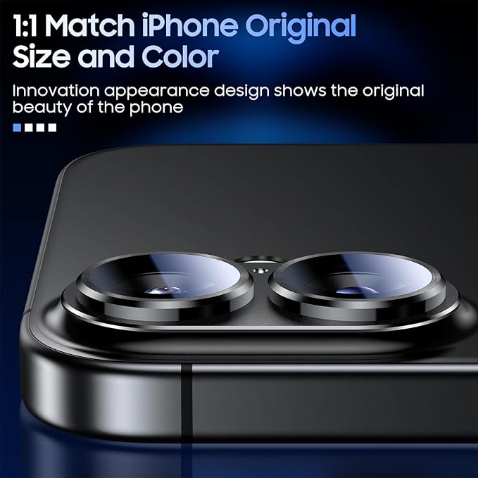 Uyiton Compatible with iPhone 16 / iPhone 16 Plus Camera Lens Protector - [Not Easy to Break][Strong Adsorption][Case-Friendly] Metal Tempered Glass Rear Camera Screen Cover - Black Titanium