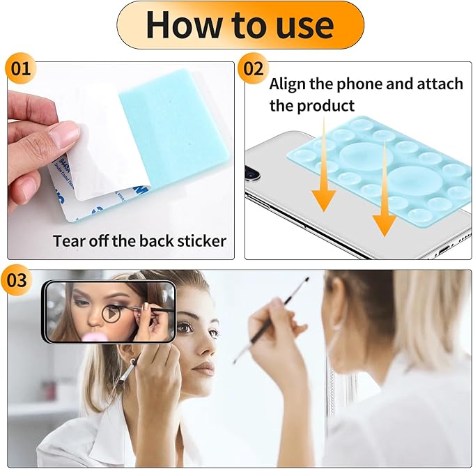 ZYCCER Double Sided Silicone Suction Phone Holder Mount,Compatible with iPhone and Android Cases Hands-Free Mirror Shower Phone Mount Strong Grip Holder (White, Single Sided 1PCS)