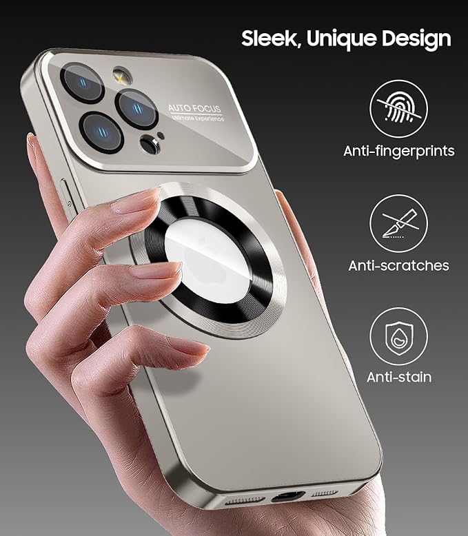Magnetic for iPhone 12 Pro Case, Compatible with MagSafe, Built-in Camera Lens Protector, Logo View, Military Grade Drop Proof Phone Case Cover, Titanium Gray
