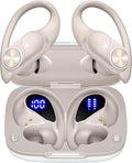 PocBuds Bluetooth Headphones Wireless Earbuds 80hrs Playtime Wireless Charging Case Digital Display Sport Ear buds with Earhook Deep Bass IPX7 Waterproof Over-Ear Earphones for Phone Laptop Pearl Gray
