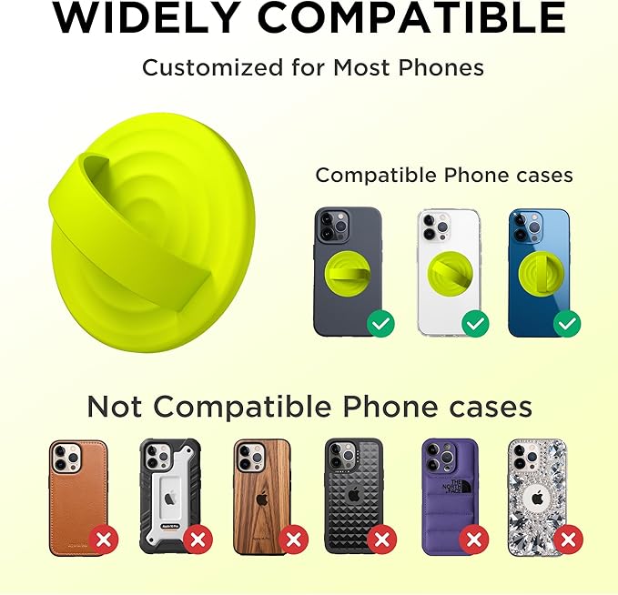 Magnetic Phone Ring Grip Holder, Silicone Finger Loop Grip, Compatible with MasSafe, Back of Phone for iPhone Pro Max/Plus/16/15/15/14/13/12 Series, Neon Yellow