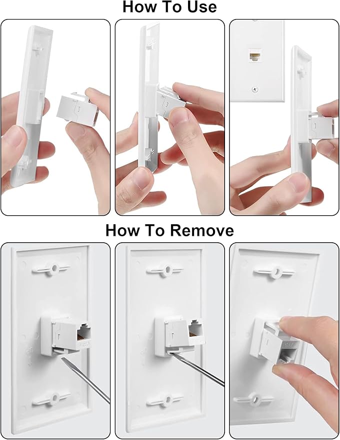 Ethernet Wall Plate, 4 Port Cat6 RJ45 Keystone Inline Coupler Wall Plate for Cat7/6/5/5e Ethernet Devices - White