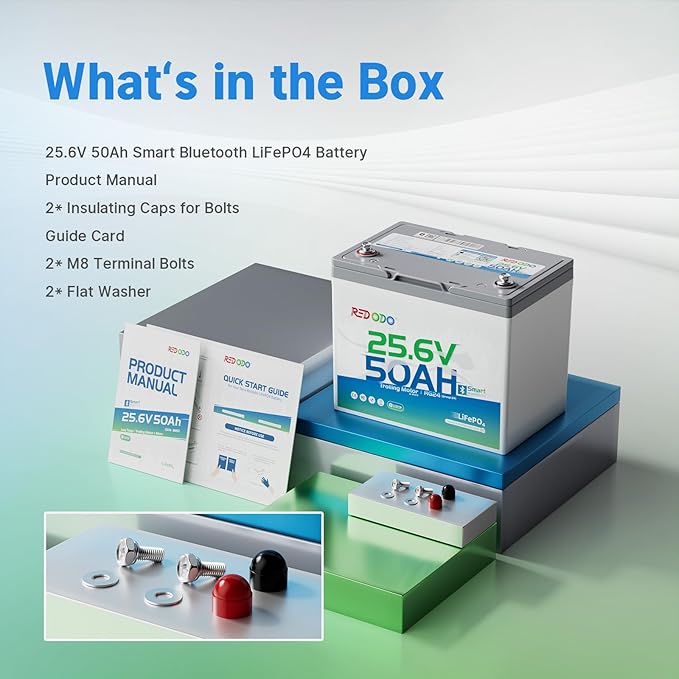 Redodo Bluetooth 24V 50Ah TM Low-Temp LiFePO4 Battery, Smart Lithium Battery Built in 50Ah BMS, 10 Years Lifespan, Perfect for Trolling Motor, Marine, RV, Fishing Finder, Solar and Off Grid-2 Pack