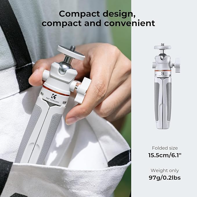 K&F Concept Selfie Stick Tripod, 360 Degree Rotation Mini Phone Stand with Ball Head and Cold Shoe Mount, Cellphone Holder with Wireless Remote for Smartphone White
