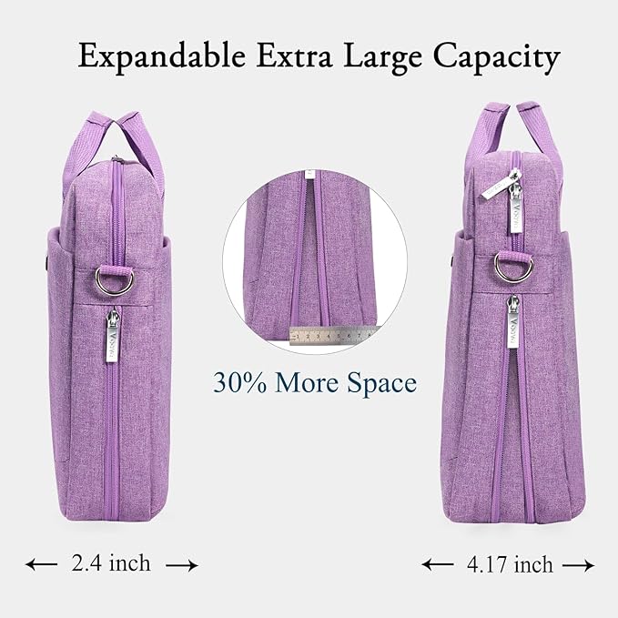 Voova Laptop Bag Case 15 15.6 16 Inch, Computer Sleeve Messenger Bag with Shoulder Strap Expandable Waterproof Business Briefcase for Men Women to Work Travel School, Fit 14-16 Inch Laptop, Lavender