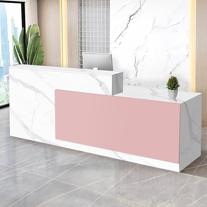 Reception Desk with Counter Modern Checkout Counter with Lockable Drawer Keyboard Tray Receptionist Desk for Office Salon Reception Table P Right 47inch/120cm