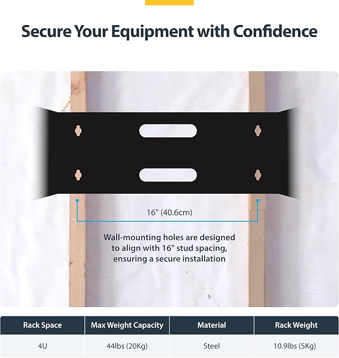 StarTech.com 4U Wall Mount Network Rack - 14 Inch Deep (Low Profile) - 19" Patch Panel Bracket for Shallow Server and IT Equipment, Network Switches - 44lbs/20kg Weight Capacity, Black (WALLMOUNT4)