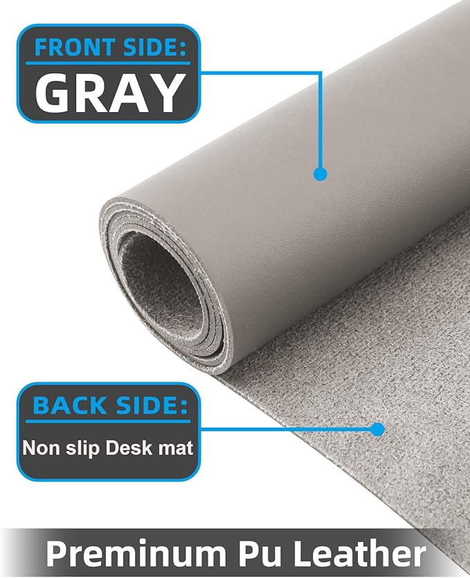 Leather Desk Pad Protector,Large Mouse pad,Office Desk mat,Laptop Mat for Desk, Non-Slip PU Leather Desk Blotter,Waterproof Desk Writing Pad for Office/Home(35"x17",Light Grey)