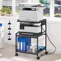Lauren&Harold 34'' Printer Stand with Power Outlets & USB Ports, 3-Tier Adjustable Rolling Cart, Heavy Duty 150LBS Storage Table with Wheels for Office, Kitchen, Living Room, Grey/Black