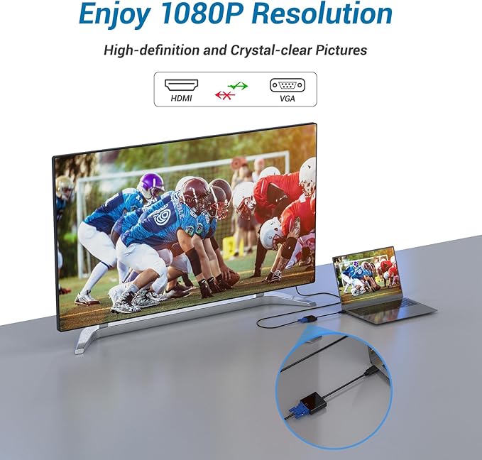 HDMI to VGA Adapter, 1PCS HDMI to VGA Unidirectional Converter (Male to Female), Compatible with Computers, desktops, laptops, PCs, Monitors, projectors, TV