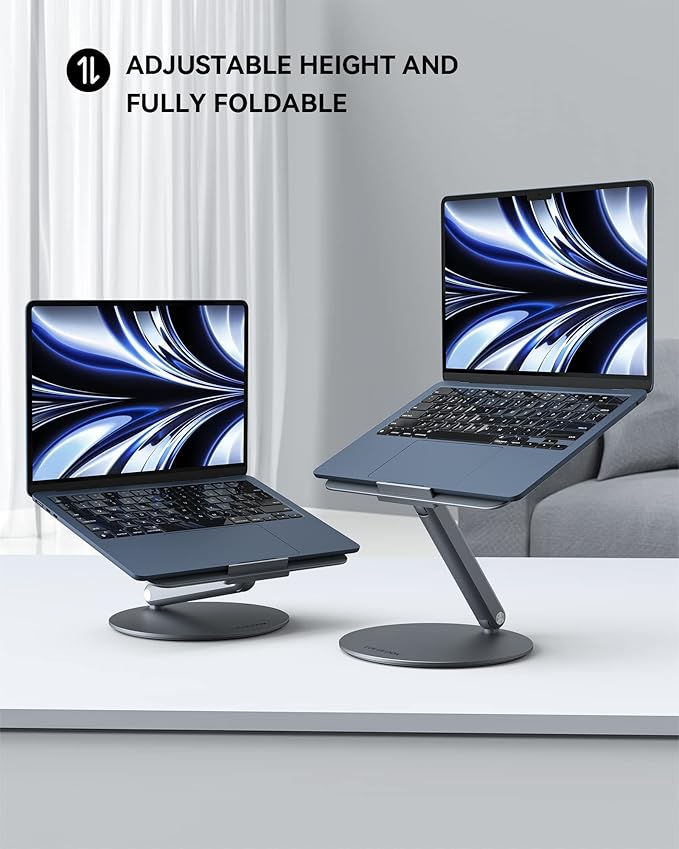 LULULOOK Laptop Stand for Desk 2025, 360 Rotating Adjustable Laptop Riser, Upgraded Foldable Full Aluminum Alloy Computer Stand for MacBook Pro/Air, Dell, HP, Lenovo and Other 10-17inch Laptops