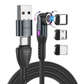 Statik 360 Pro Magnetic Charging Cable - Type C Charger Fast Charging 3 in 1 USB C to USB C Cable, Micro USB & iProduct Tips, USB A Adapter, Fits All Devices - 100W Fast Charger, Black 3FT/1M, 3 Pack