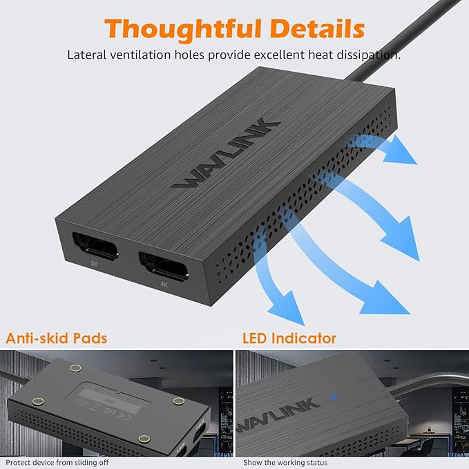 WAVLINK USB 3.0 or USB C to HDMI Adapter, HDMI Splitter for Dual Monitors, Universal Video Graphics for Thunderbolt 3/4, USB 4, Windows, Mac OS