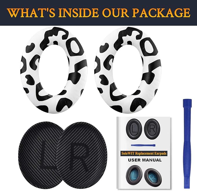 SoloWIT Replacement Earpads Cushions for Bose QuietComfort 35 (QC35) & Quiet Comfort 35 II (QC35 ii) Headphones, Ear Pads with Softer Leather, Noise Isolation Foam, Added Thickness (Snow Leopard)