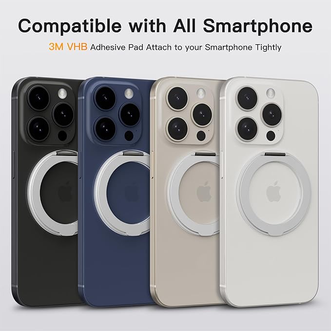COOLQO 2Pcs 360 Spin Cell Grip Ring Phone Stand [Upgrade Gear Hinge Stress Anxiety Relief] Magnetic Holders for Your car Accessories Desk Mount Compatible with iPhone All Smartphones, Silver