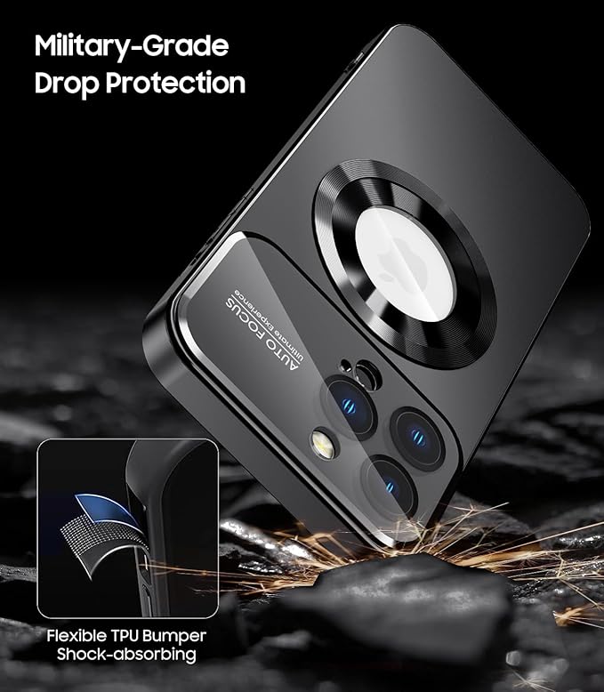 Magnetic for iPhone 14 Pro Max Case, Compatible with MagSafe, Built-in Camera Lens Protector, Logo View, Military Grade Drop Proof Phone Case Cover, Black
