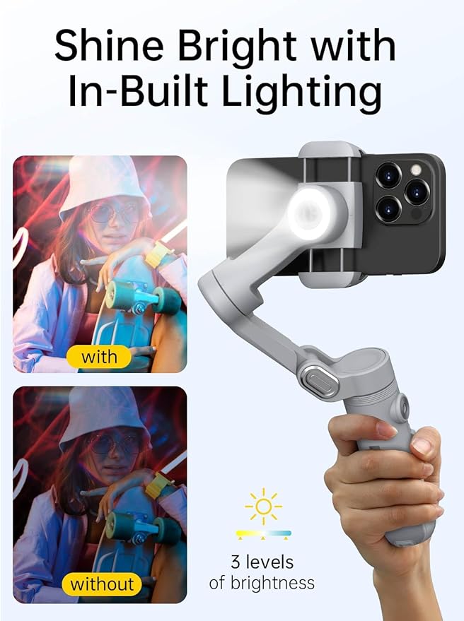 Gimbal Stabilizer for Smartphone, 3-Axis Portable iPhone Gimbal w/OLED Display for iPhone/Andriod, Phone Gimbal with Face/Object Tracking for Tiktok YouTube Vlog-Smart X Pro Gray