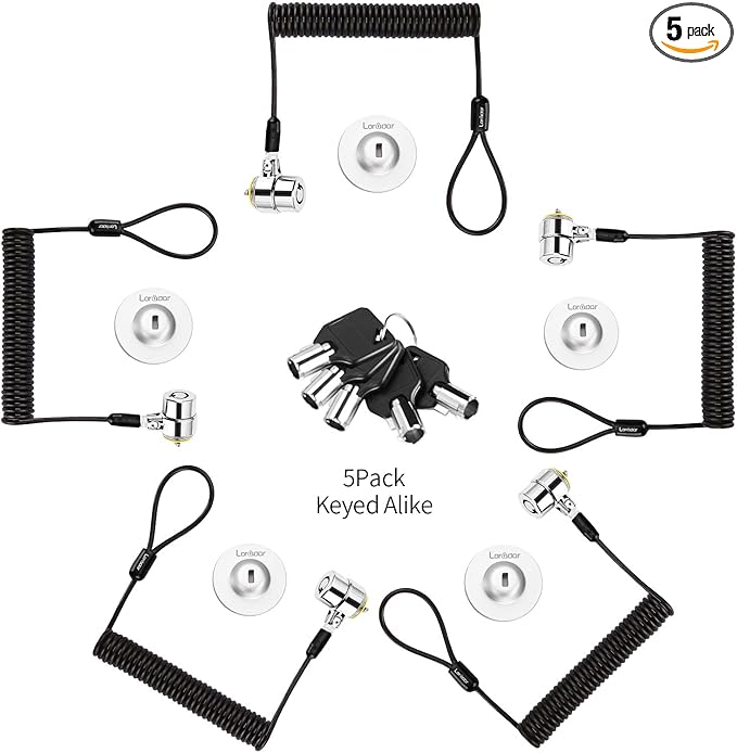 5Pack Single Package keyed Alike Security Hardware Cable Lock Kit Laptop Lock 5Keys 6.2Ft for Monitors, Laptops, MacBooks, Tablets, iPad,Mac mini (5PCS keyed Alike)