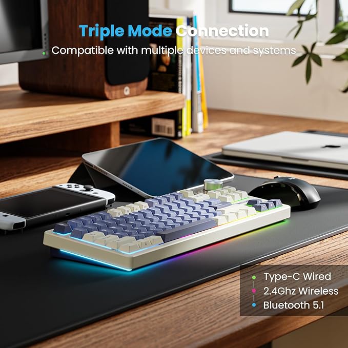 RK ROYAL KLUDGE S85 Wireless Mechanical Keyboard, 85% Wireless TKL Keyboard with Display & Ratchet Knob, Custom Linear Silent Switches, Triple-Mode, 7200mAh Battery, Hot Swappable