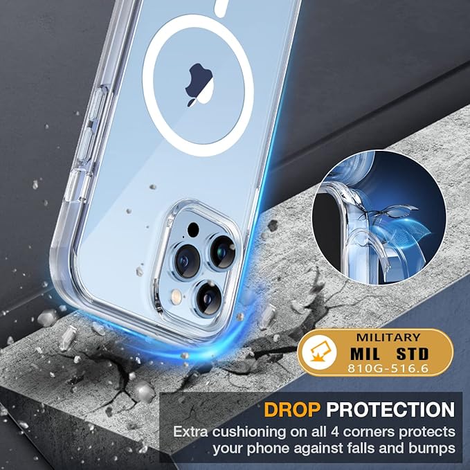 Miracase Magnetic for iPhone 13 Pro Max Case 6.7 inch, (Compatible with MagSafe) Upgrade Full-Body Clear Phone Bumper Case with Built-in 9H Tempered Glass Screen Protector, Magnetic Clear