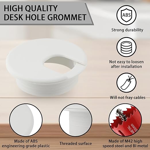 2 Inch(50mm) Desk Grommet,13 Pieces Wire Grommet, Desk Hole Cover for Cables with Hole Saw,Plastic Cable Cord Wire Hole Cover for Desk, Table,Cabinet,Countertop and Other Furniture(White)