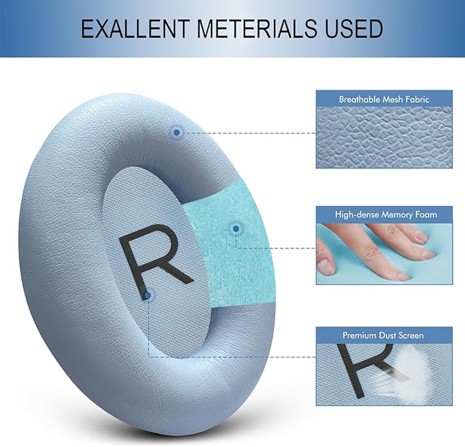 GEVO Replacement Ear Pads for Bose QC45, Ear Cushions for Bose QuietComfort 45 (QC45) & Quiet Comfort SE (QC SE) Headphones, Earpads with Softer Leather Noise Isolation Foam (Moonstone Blue)