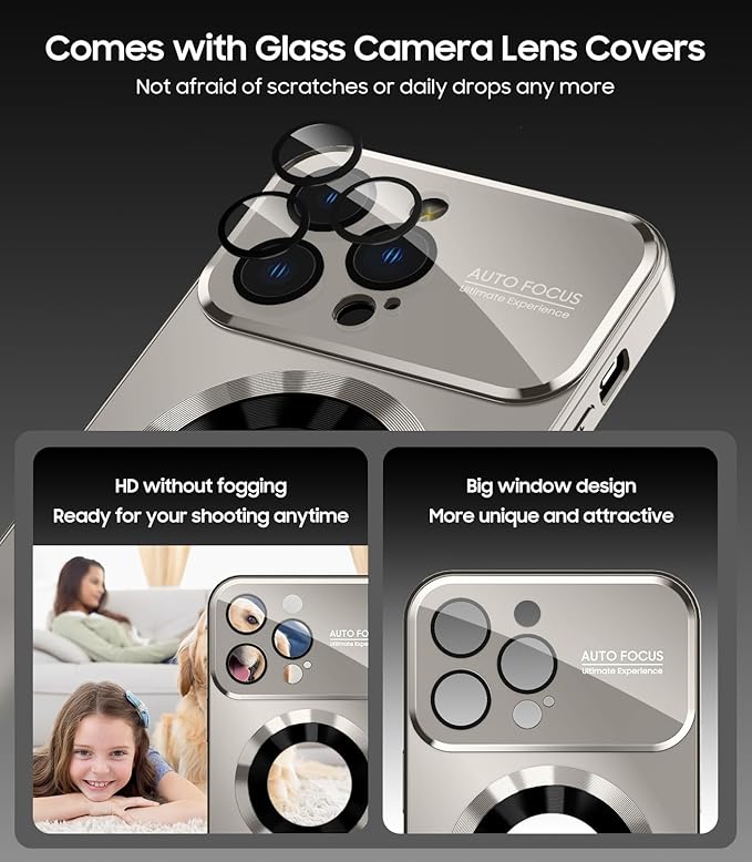 Magnetic for iPhone 12 Pro Max Case, Compatible with MagSafe, Built-in Camera Lens Protector, Logo View, Military Grade Drop Proof Phone Case Cover, Titanium Gray